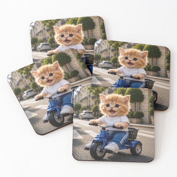 Item preview, Cute Kitten Riding Blue Tricycle designed and sold by dreamybyana.