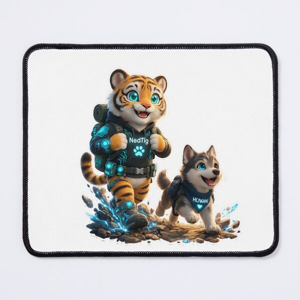 Item preview, Cute tiger and wolf adventure- Tech Pro AI art work NeoTigLuna designed and sold by NeoTigLuna.