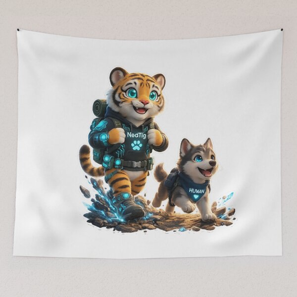 Item preview, Cute tiger and wolf adventure- Tech Pro AI art work NeoTigLuna designed and sold by NeoTigLuna.