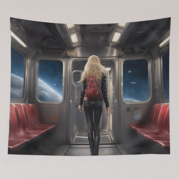 Item preview, Cosmic Train Commuter Cyberpunk Blonde Woman Space Painting designed and sold by UmSkelig834.