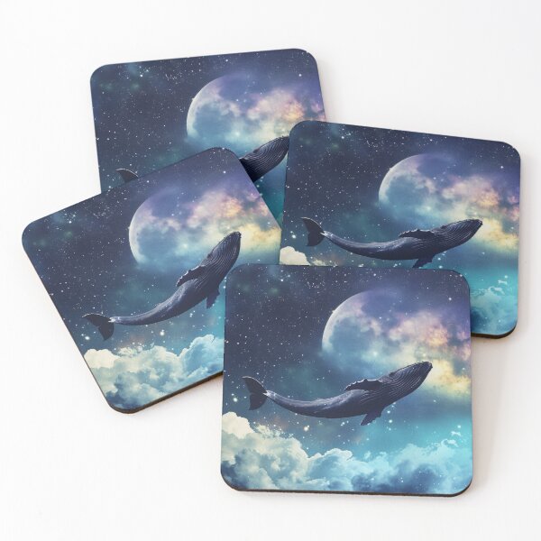 Item preview, Abstract collage of a big whale flying over the night sky covered with stars, moon, and clouds. Vivid colors. Vintage background.	 designed and sold by Soft Oddity.
