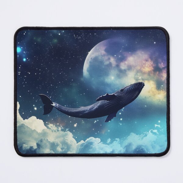 Item preview, Abstract collage of a big whale flying over the night sky covered with stars, moon, and clouds. Vivid colors. Vintage background. designed and sold by Soft Oddity.