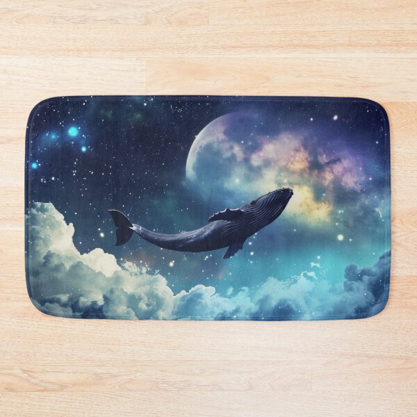 Item preview, Abstract collage of a big whale flying over the night sky covered with stars, moon, and clouds. Vivid colors. Vintage background.	 designed and sold by Soft Oddity.