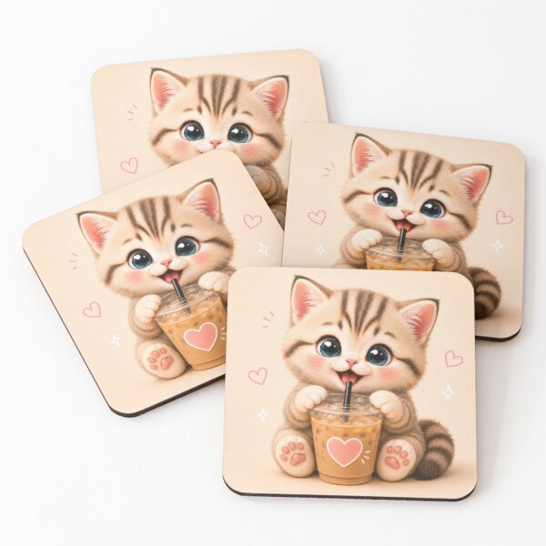 Item preview, Kitten Enjoying Iced Coffee designed and sold by dreamybyana.