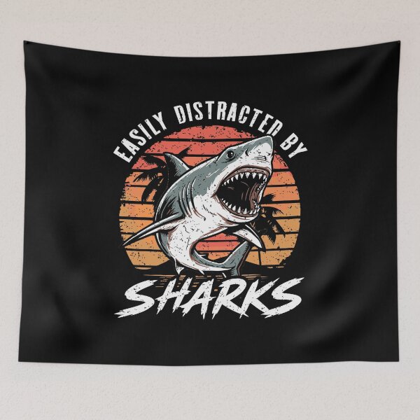 Item preview, Easily Distracted By Sharks Retro Sunset Great White designed and sold by Dmetalx Art Apparel.
