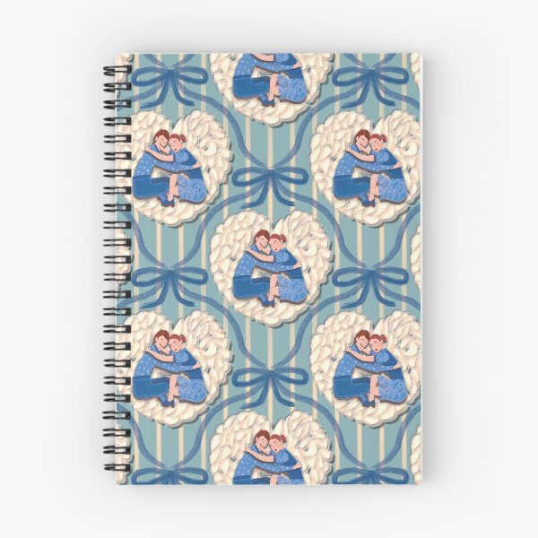 Item preview, Mid-century pattern of a couple embracing on a white rice cake, with blue watercolor details designed and sold by WONDERPRINTVALLEY.