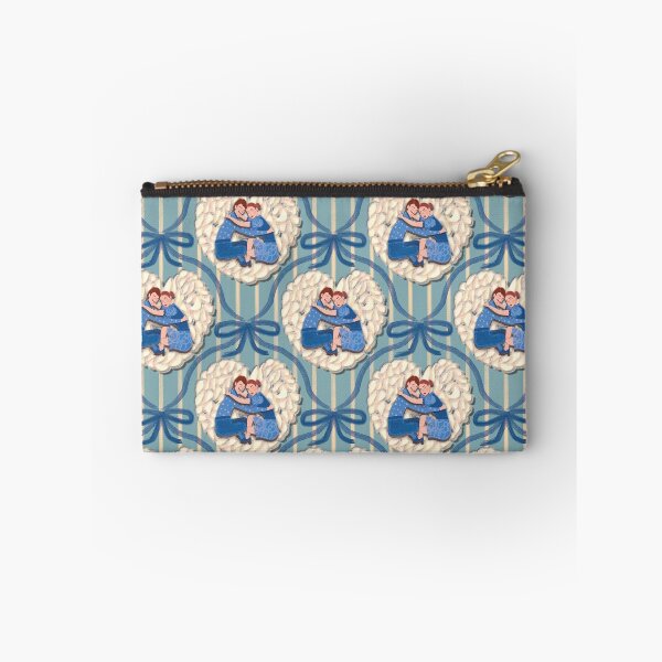 Item preview, Mid-century pattern of a couple embracing on a white rice cake, with blue watercolor details designed and sold by WONDERPRINTVALLEY.