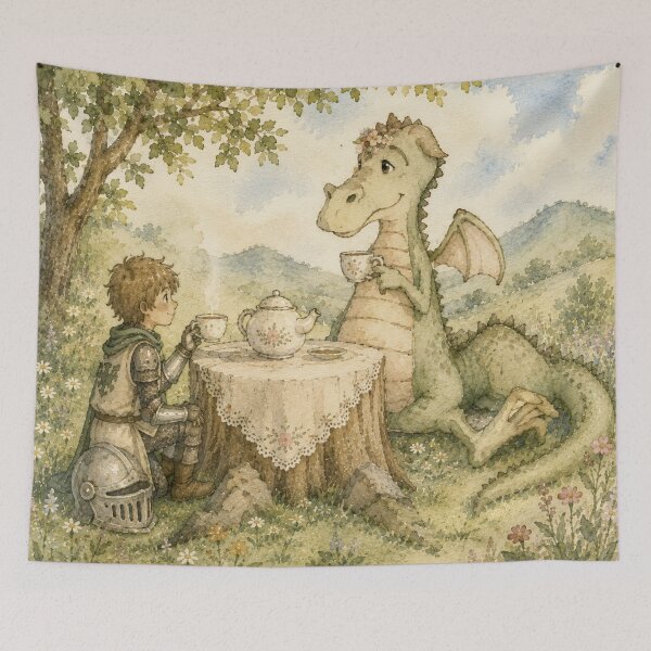 Item preview, Dragon Tea Party Watercolor Art Boy Knight Fantasy Gift designed and sold by RickE.