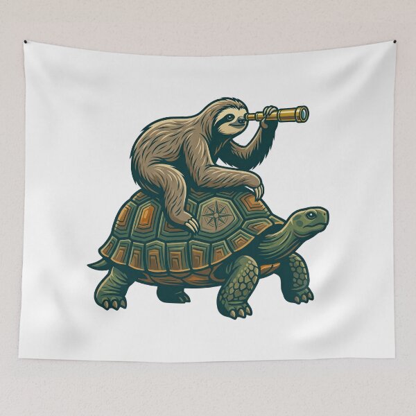 Item preview, Sloth Riding Tortoise Funny Slow Animal Meme designed and sold by TeeARTHY.