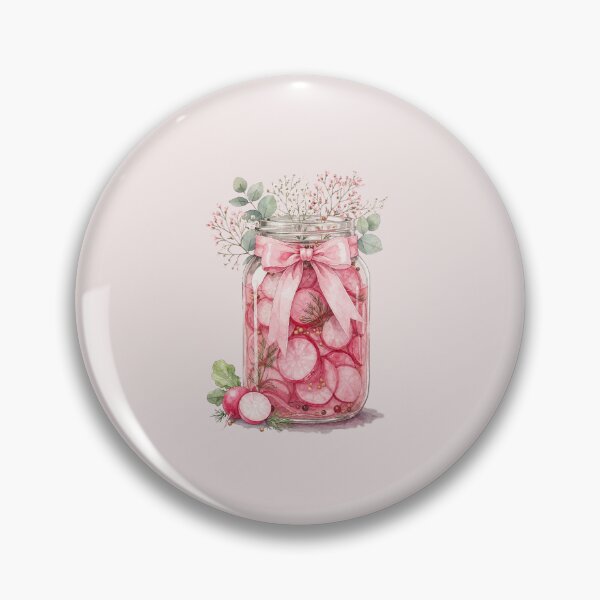 Item preview, Pink Pickled Radishes Watercolor | Cottagecore Mason Jar Botanical Illustration designed and sold by Verycutethings.