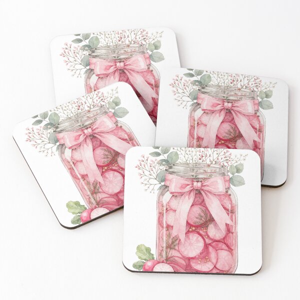 Item preview, Pink Pickled Radishes Watercolor | Cottagecore Mason Jar Botanical Illustration designed and sold by Verycutethings.
