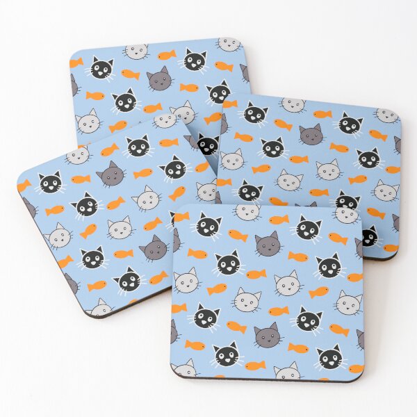 Item preview, Kawaii Cat Faces Goldfish Toss Seamless Pattern Blue Cat Lover designed and sold by CI Creative Design LLC.