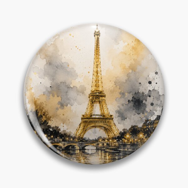 Item preview, Golden Eiffel Tower Watercolor – Black Reflection Paris Aesthetic Art designed and sold by AstraDrip Studio.