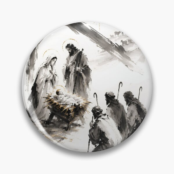 Item preview, Nativity With Shepherds Ink Wash Art designed and sold by Phos Creatives.