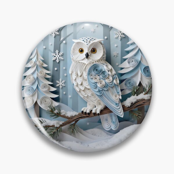 Item preview, Paper Quilled Snowy Owl in Snowy Forest Landscape Print designed and sold by Vicky Brago-Mitchell®.