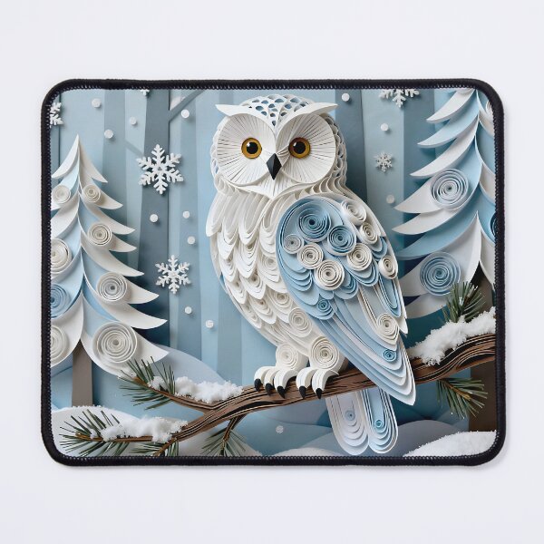 Item preview, Paper Quilled Snowy Owl in Snowy Forest Landscape Print designed and sold by Vicky Brago-Mitchell®.