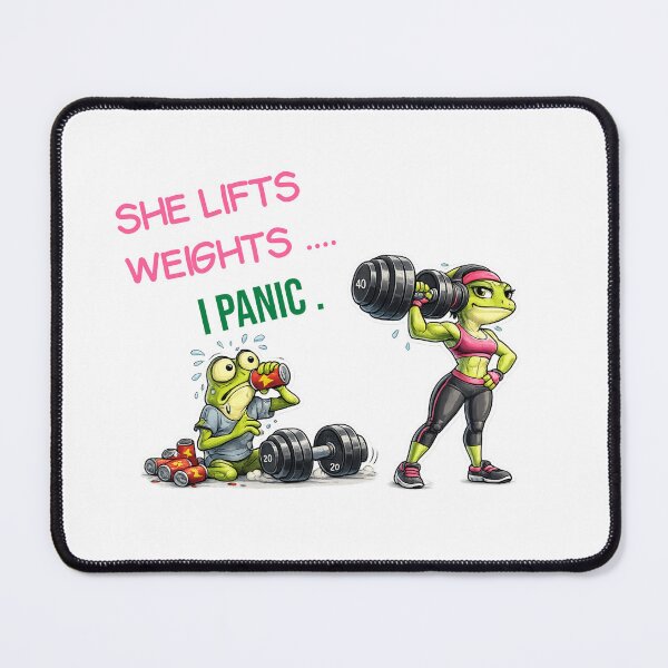 Item preview, She Lifts Weights. I Panic. | Funny Gym Frog Workout T-Shirt designed and sold by Dinaelsherkawy.