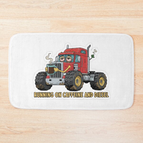 Item preview, "Running On Caffeine And Diesel" Funny Trucker Graphic - Exhausted Semi Truck Art - Blue Collar Mechanic Humor designed and sold by BestChoiceService.