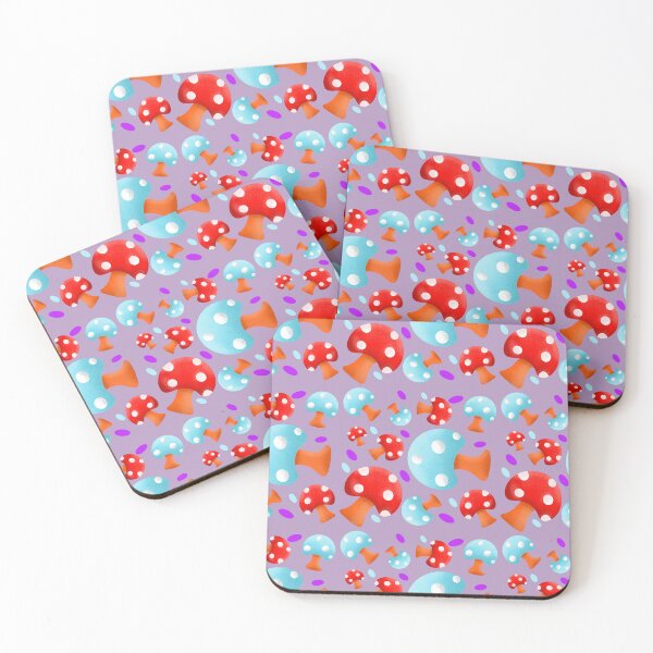 Item preview, Cute whimsical mushrooms seamless pattern-Red and Blue on Lilac. designed and sold by RuwaDesignArt.