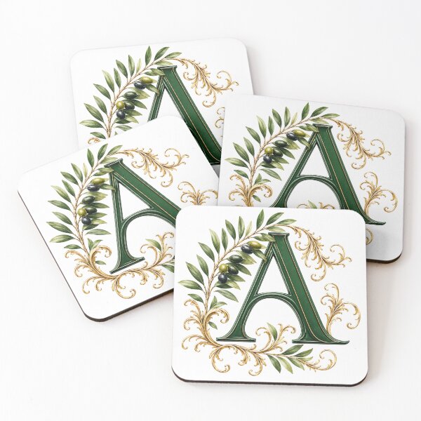 Item preview, Elegant Letter A Monogram with Olive Branches & Gold Botanical Design | Luxury Green Floral Initial designed and sold by MoodLay.