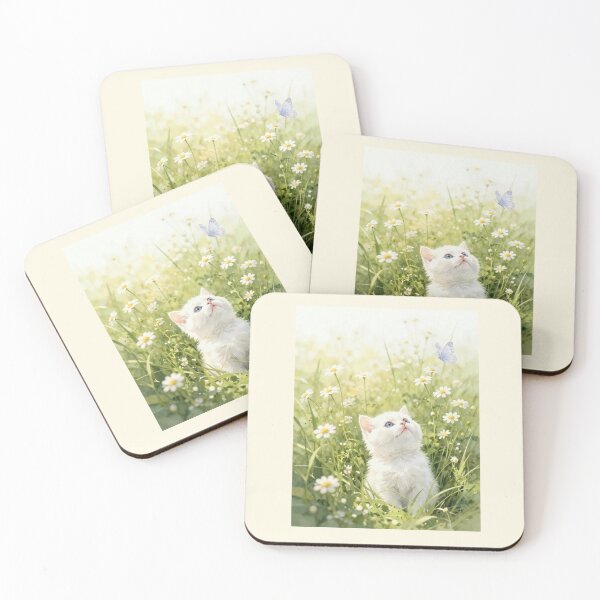 Item preview, Little Dreamer | White Kitten & Butterfly Watercolor designed and sold by BCapybara.