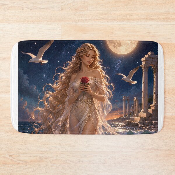Item preview, Sea Nymph Nereid on Ocean Coast with Seagulls Fantasy Watercolor Art designed and sold by MaryFiremoonArt.