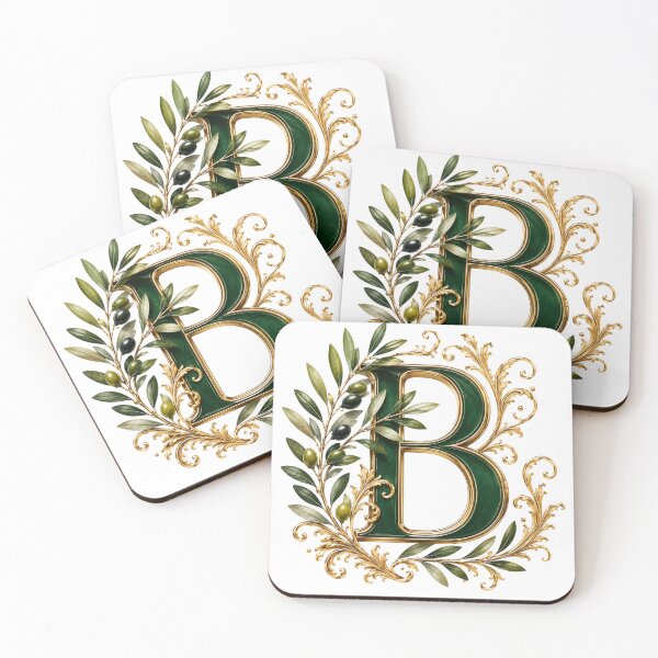 Item preview, Elegant Letter B Monogram with Olive Branches & Gold Botanical Design | Luxury Green Floral Initial designed and sold by MoodLay.