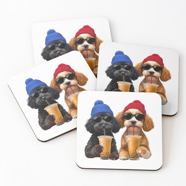 Item preview, Hipster Toy Poodles Drinking Boba Tea | Cute Black & Parti Poodle Dog Lover Design designed and sold by Fredster1966.