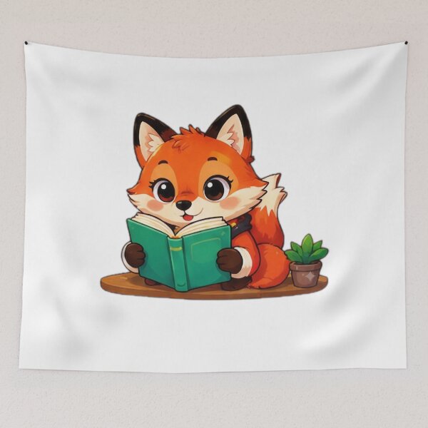 Artikelvorschau, Kawaii Reading Fox entworfen und verkauft von DailyDoodlesBySumbul.
