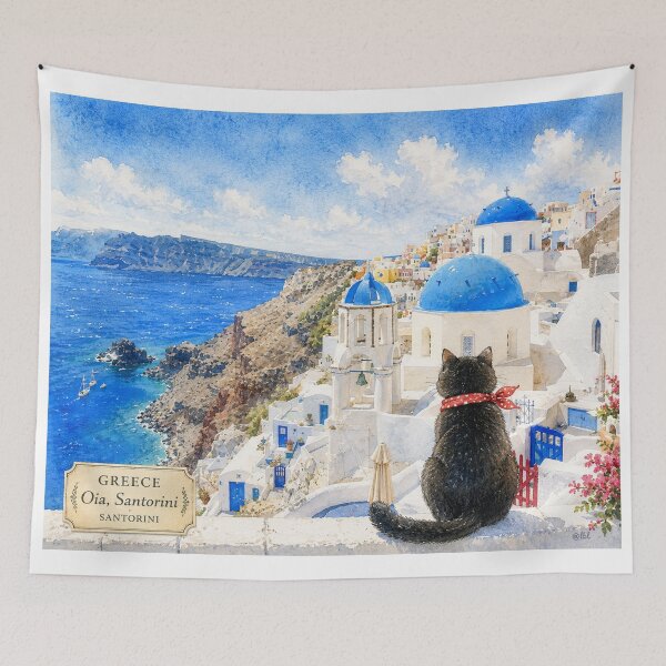 Item preview, Black Cat's Journey: Santorini, Greece designed and sold by lbl-shop.