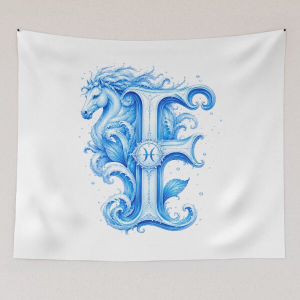 Item preview, Aqua Equus Horse-Pisces Letter F designed and sold by BlissBlvdShop.