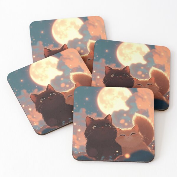 Item preview, Moonlit Kittens | Cute Cat Couple Under the Full Moon designed and sold by Jesus-istheway.