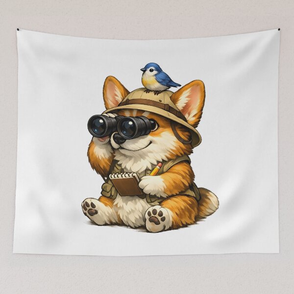 Item preview, Corgi Birdwatching Adventure – Curious Explorer Dog with Binoculars designed and sold by builtforyou.