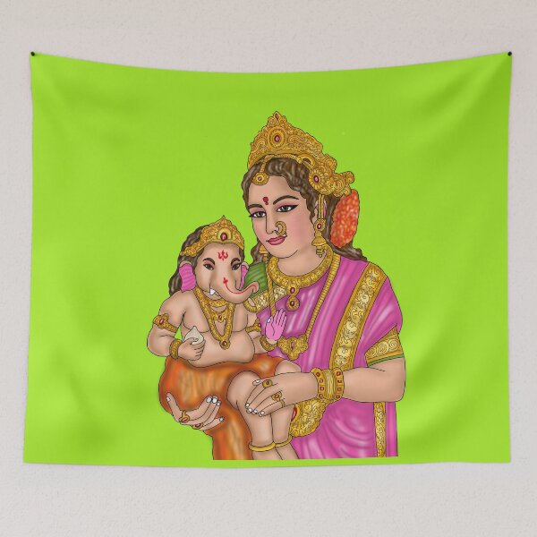 Item preview, Ganesha and Parvati Artwork | Divine Mother and Son Hindu Digital Illustration designed and sold by Harshit_Digital_Arts.