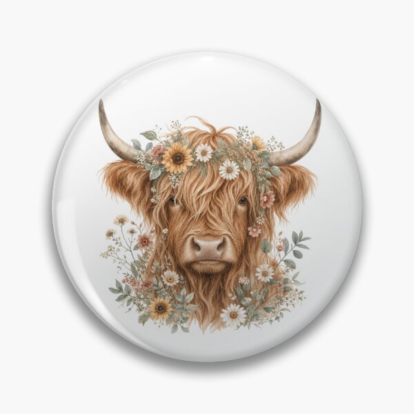 Item preview, Watercolor Highland Cow Floral Crown Sunflower Daisy Wildflower Boho Farmhouse Cottagecore designed and sold by The Junto Shop.