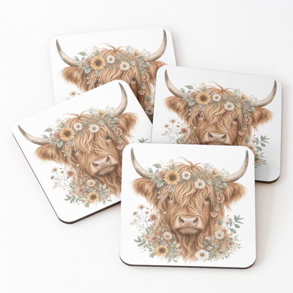 Item preview, Watercolor Highland Cow Floral Crown Sunflower Daisy Wildflower Boho Farmhouse Cottagecore designed and sold by The Junto Shop.