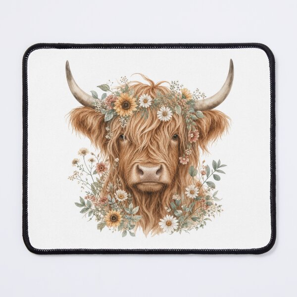 Item preview, Watercolor Highland Cow Floral Crown Sunflower Daisy Wildflower Boho Farmhouse Cottagecore designed and sold by The Junto Shop.