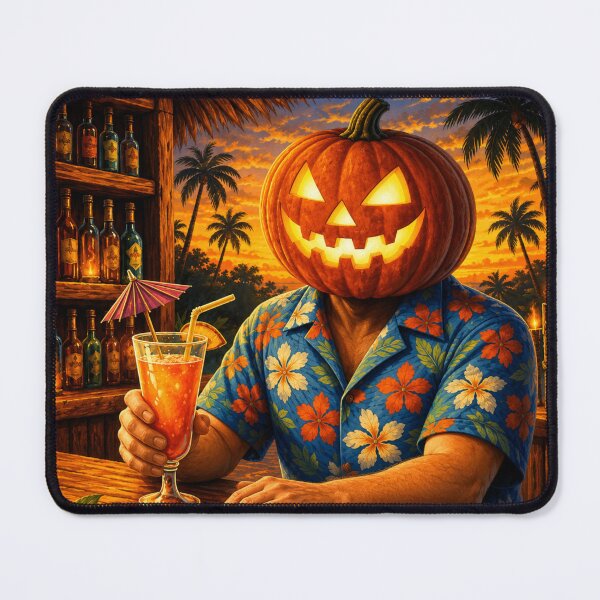 Item preview, Headless Horseman Tropical Paradise – Halloween Tiki Bar Pumpkin Art designed and sold by TheHorsemanRidesAgain.