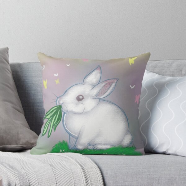 Item preview, Sweet White Bunny Rabbit Eating Green Grass Sketch designed and sold by GloomWild.