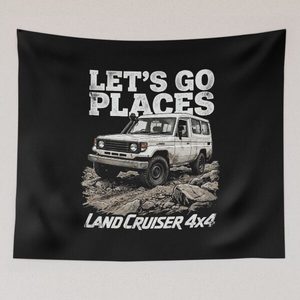 Item preview, "Let's Go Places" Land Cruiser 70 Troopy Retro 4x4 [Black Shirt Only] designed and sold by Off-Road-Zone.