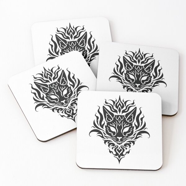 Item preview, Black Cat Head Tribal Tattoo Flash Design designed and sold by Qubivibe.