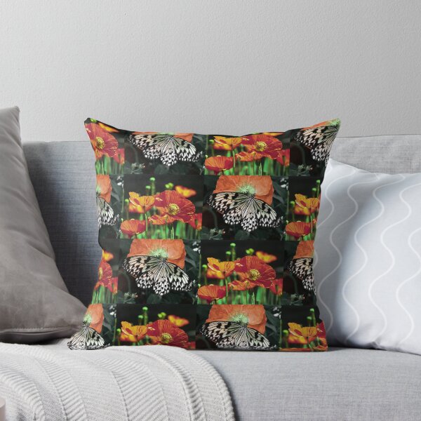 Item preview, Whimsical Butterfly and Poppy Dark Botanical Pattern designed and sold by JurateArt-DK.