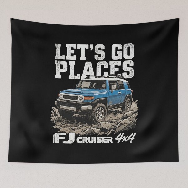 Item preview, Let's Go Places FJ Cruiser Blue Retro 4x4 Offroad [Black Shirt Only] designed and sold by Off-Road-Zone.