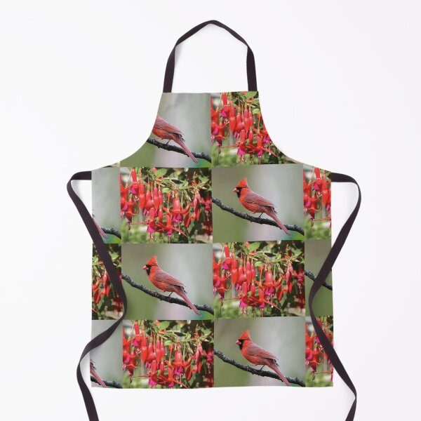 Item preview, Whimsical Cardinal and Fuchsia Flower Botanical Pattern designed and sold by JurateArt-DK.