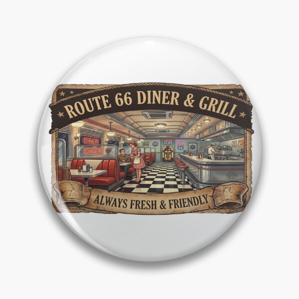 Item preview, Vintage Route 66 Diner & Grill Poster designed and sold by Normandy Road Heritage.
