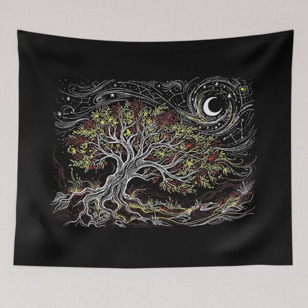 Item preview, Tree of Life Starry Night Celestial Linocut Art designed and sold by KiwiRider.