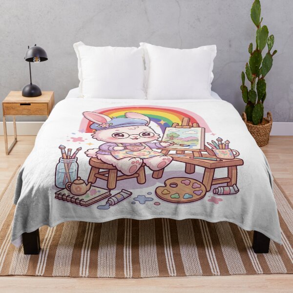 Item preview, Cute Bunny Artist Painting with Rainbow Kawaii designed and sold by yuki-hana.