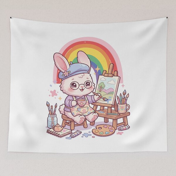 Item preview, Cute Bunny Artist Painting with Rainbow Kawaii designed and sold by yuki-hana.