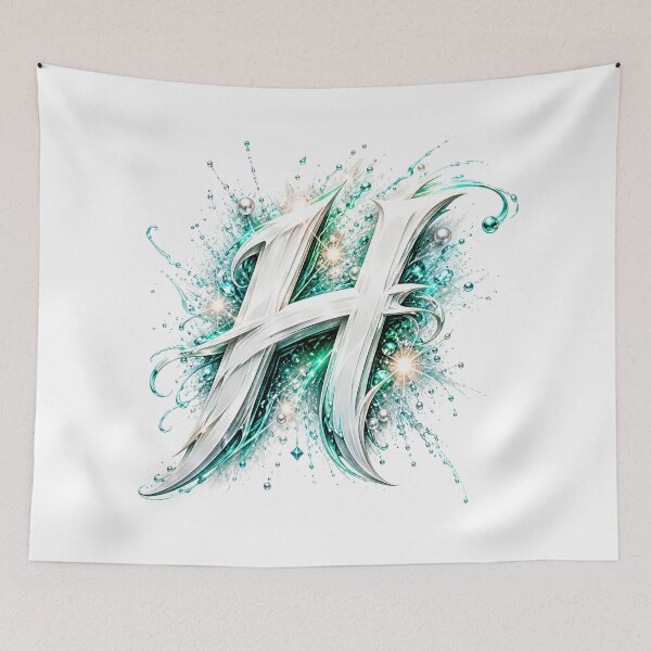Item preview, Aetherbrush Manga Glyphs The Mystic Silver Letter H designed and sold by BlissBlvdShop.