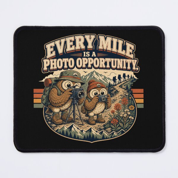 Item preview, Every Mile Is a Photo Opportunity Owl Hiking Photographer designed and sold by freshwear design.